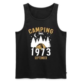 Date de naissance : Camping depuis septembre 1973 Camping - Débardeur bio Premium Homme - noir - Devant - Michal (187cm)