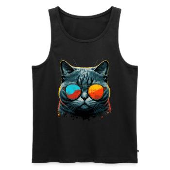 Coole Katze mit Sonnenbrille - Männer Premium Bio Tank Top - Schwarz - Vorne - Michal (187cm)