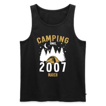 Anniversaire: Camping depuis mars 2007 Zelten - Débardeur bio Premium Homme - noir - Devant - AI Model Male 178 light (178cm)