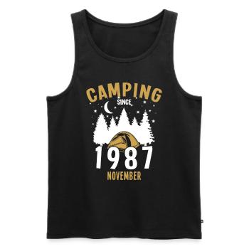 Date de naissance : Camping depuis novembre 1987 Camping - Débardeur bio Premium Homme - noir - Devant - Michal (187cm)