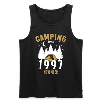 Date de naissance : Camping depuis novembre 1997 Zelten - Débardeur bio Premium Homme - noir - Devant - Michal (187cm)