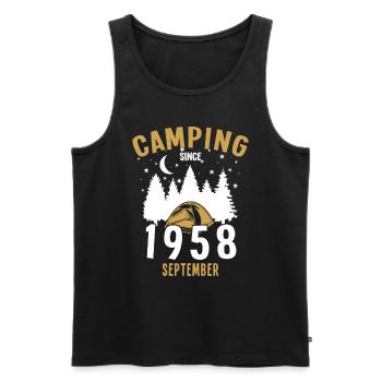 Anniversaire: Camping depuis septembre 1958 Zelten - Débardeur bio Premium Homme - noir - Devant - AI Model Male 178 light (178cm)