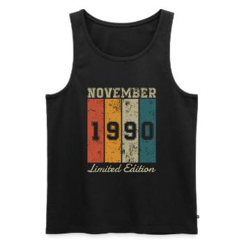 Date de naissance: Novembre 1990 - Edition Limitée Rétro - Débardeur bio Premium Homme - noir - Devant - Michal (187cm)