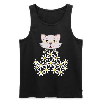 Chat marguerite de fleurs - Débardeur bio Premium Homme - noir - Devant - Michal (187cm)