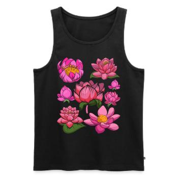 Jardin botanique Fleurs Lotus Cadeau Botanique - Débardeur bio Premium Homme - noir - Devant - Michal (187cm)