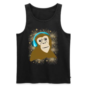 Monkey listens to music monkey - Men's Premium Organic Tank Top - black - Front - AI Model Male 178 light (178cm)