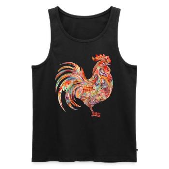 Lebendiger blumiger bunter Hahn - Männer Premium Bio Tank Top - Schwarz - Vorne - AI Model Male 178 light (178cm)