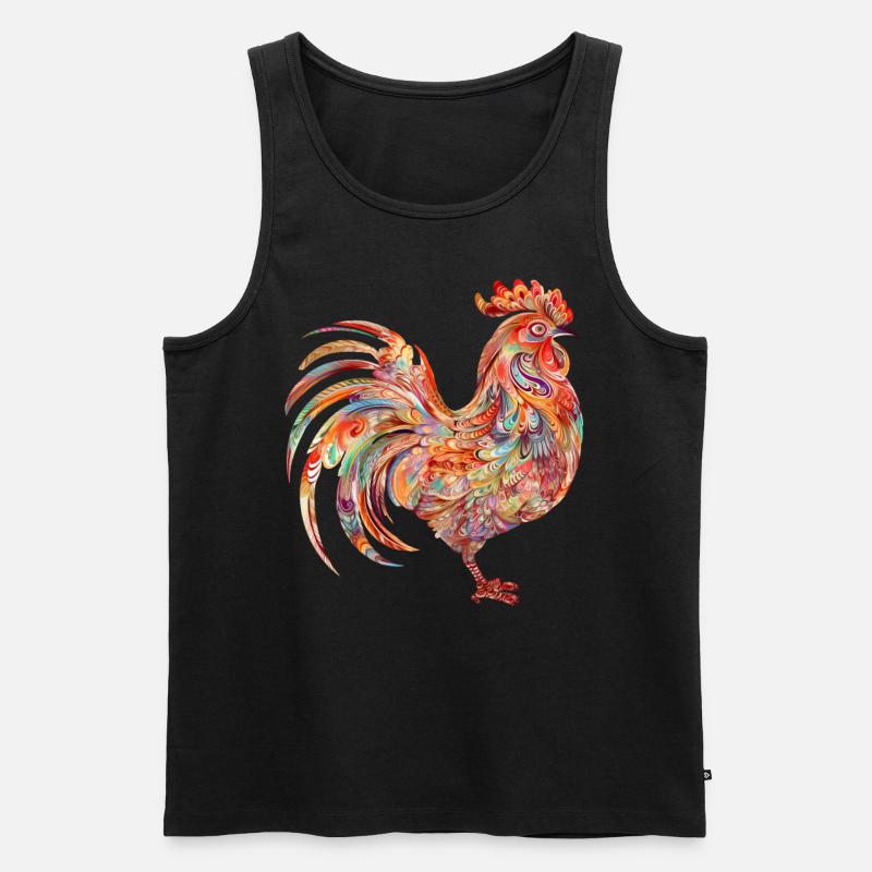 Lebendiger blumiger bunter Hahn - Männer Premium Bio Tank Top - Schwarz