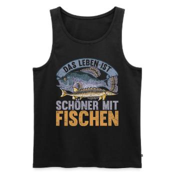Das Leben ist schöner mit Fischen Lustiges Fisch - Männer Premium Bio Tank Top - Schwarz - Vorne - Michal (187cm)