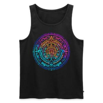 Mystisches buntes aztekisches Sonnenkalender-Design - Männer Premium Bio Tank Top - Schwarz - Vorne - AI Model Male 178 light (178cm)
