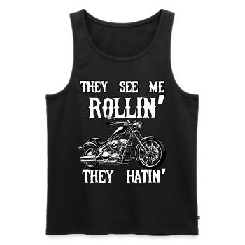 Rollin' Renegade Ride Attitude Lustiges Motorrad - Männer Premium Bio Tank Top - Schwarz - Vorne - AI Model Male 178 light (178cm)