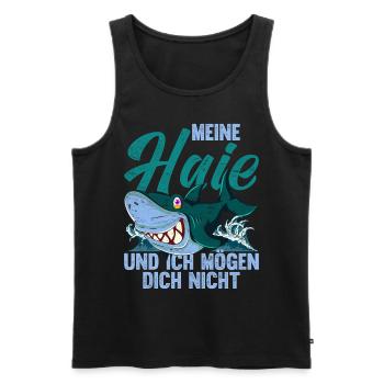 Meine Haie und ich mögen dich nicht Lustiges Hai - Männer Premium Bio Tank Top - Schwarz - Vorne - Michal (187cm)