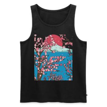 Japonais Sakura Cadeau Soleil Fleurs de Cerisier - Débardeur bio Premium Homme - noir - Devant - Michal (187cm)