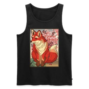 Forest Dweller Sakura Cherry Blossom Gift Fox - Men's Premium Organic Tank Top - black - Front - Michal (187cm)