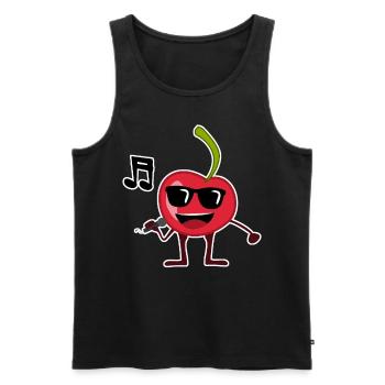 Kirsche singt Musik Kirschen - Männer Premium Bio Tank Top - Schwarz - Vorne - AI Model Male 178 light (178cm)