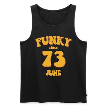Funky Birthday: Juin 1973 - Flower Power - Débardeur bio Premium Homme - noir - Devant - AI Model Male 178 light (178cm)