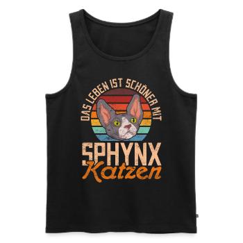 Retro Das Leben ist schöner mit Sphynx Katzen - Männer Premium Bio Tank Top - Schwarz - Vorne - AI Model Male 178 light (178cm)