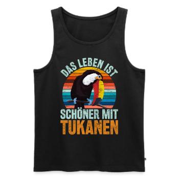 Das Leben ist schöner mit Tukanen Retro Tukan - Männer Premium Bio Tank Top - Schwarz - Vorne - AI Model Male 178 light (178cm)