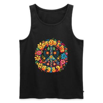 Flower Power Hippie Birthday - Octobre 1989 - Débardeur bio Premium Homme - noir - Devant - AI Model Male 178 light (178cm)
