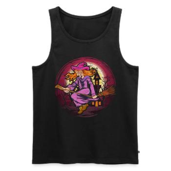 Balai de sorcière pleine lune Halloween Sorcière effrayante - Débardeur bio Premium Homme - noir - Devant - Michal (187cm)