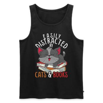 Leicht abgelenkt von Katzen und Büchern Katze - Männer Premium Bio Tank Top - Schwarz - Vorne - AI Model Male 178 light (178cm)