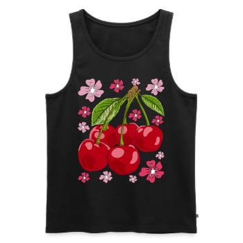 Sakura Cadeau de fruits d’été Cerisier Fleur - Débardeur bio Premium Homme - noir - Devant - Michal (187cm)