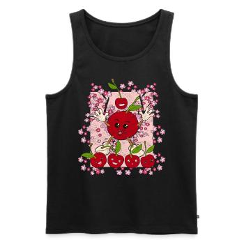 Fleurs de cerisier Fruit d’été Cadeau Cerise drôle - Débardeur bio Premium Homme - noir - Devant - Michal (187cm)
