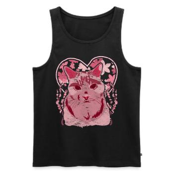 Cherry Blossom Heart Pet Gift Sakura Cat - Men's Premium Organic Tank Top - black - Front - Michal (187cm)