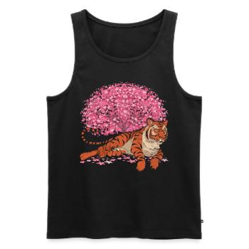 Cherry Blossom Tree Predator Cadeau Sakura Tiger - Débardeur bio Premium Homme - noir - Devant - Michal (187cm)