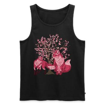 Cherry Blossom Tree Forest Animal Gift Sakura Fox - Men's Premium Organic Tank Top - black - Front - Michal (187cm)