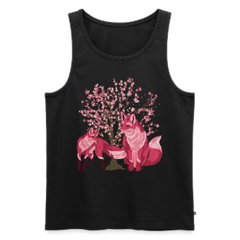 Sakura Tree Forest Animal Gift Cherry Blossom Fox - Men's Premium Organic Tank Top - black - Front - Michal (187cm)