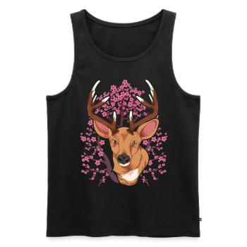 Sakura Forest Dweller Gift Cherry Blossom Deer - Men's Premium Organic Tank Top - black - Front - AI Model Male 178 light (178cm)