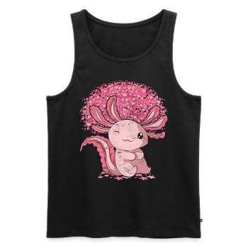 Cadeau amphibien Cherry Blossom Tree Sakura Axolotl - Débardeur bio Premium Homme - noir - Devant - Michal (187cm)