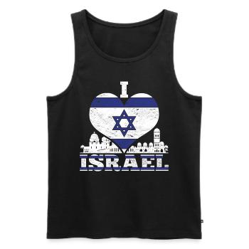 Drapeau israélien Cadeau de cœur J’aime Israël - Débardeur bio Premium Homme - noir - Devant - Michal (187cm)