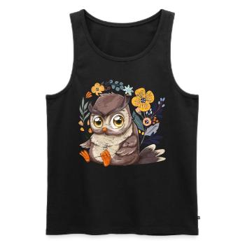 Bird Flowers Blossoms Forest Animal Gift Cute Owl - Men's Premium Organic Tank Top - black - Front - Michal (187cm)