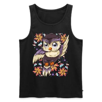 Oiseaux mignons Fleurs Animal Cadeau Hibou - Débardeur bio Premium Homme - noir - Devant - Michal (187cm)
