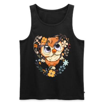 Habitant de la forêt Fleurs Sage Oiseau Mignon Hibou - Débardeur bio Premium Homme - noir - Devant - Michal (187cm)