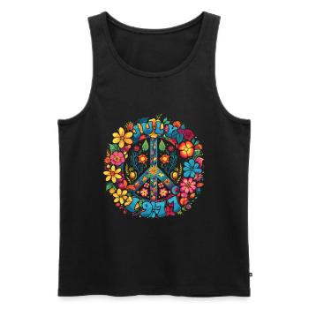 Flower Power Hippie Birthday - July 1977 - Men's Premium Organic Tank Top - black - Front - AI Model Male 178 light (178cm)