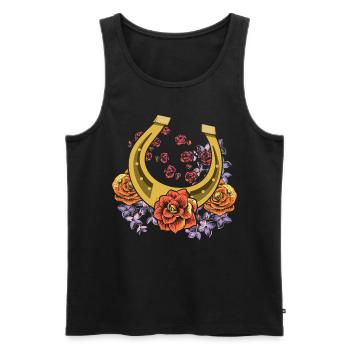 Rosen Pferdesport Reiter Geschenk Blumen Hufeisen - Männer Premium Bio Tank Top - Schwarz - Vorne - AI Model Male 178 light (178cm)