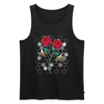 Jardin botanique Floral Cadeau Abeille Rose - Débardeur bio Premium Homme - noir - Devant - Michal (187cm)