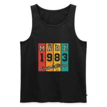 Date de naissance : Mars 1983 - Édition limitée Retro - Débardeur bio Premium Homme - noir - Devant - Michal (187cm)