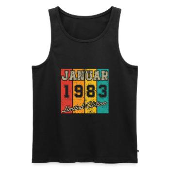 Date de naissance : Janvier 1983 - Édition limitée Retro - Débardeur bio Premium Homme - noir - Devant - Michal (187cm)