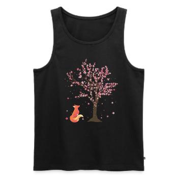 Fleurs de cerisier arbre Woodland Animal cadeau Sakura renard - Débardeur bio Premium Homme - noir - Devant - Michal (187cm)