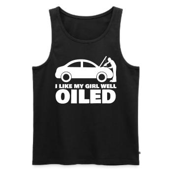 Mechanic Workshop Joke Car Oil - Men's Premium Organic Tank Top - black - Front - AI Model Male 178 light (178cm)