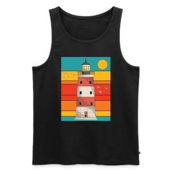 Océan pleine lune cadeau rétro phare - Débardeur bio Premium Homme - noir - Devant - Michal (187cm)