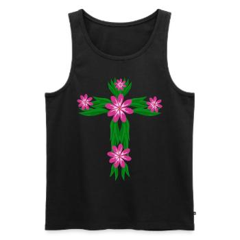 Jésus-Christ fleurs croix christianisme - Débardeur bio Premium Homme - noir - Devant - Michal (187cm)