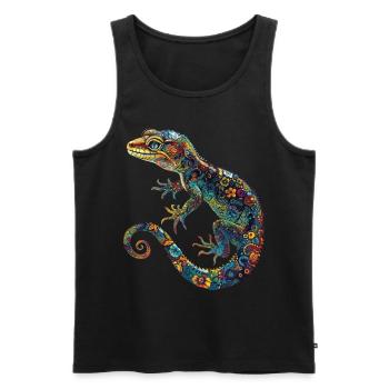 Blumen Leopard Gecko Bunt & Verschnörkelt - Männer Premium Bio Tank Top - Schwarz - Vorne - AI Model Male 178 light (178cm)