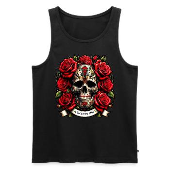 Memento Mori orné crâne Floral tatouage stoïque - Débardeur bio Premium Homme - noir - Devant - Michal (187cm)