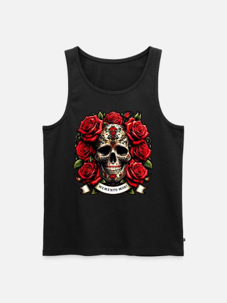 Memento Mori Udsmykkede kranium blomster tatovering stoisk - Herre Premium økologisk tanktop - sort