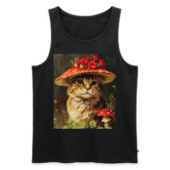 Vintage Katze in einem Pilz Blumenhut Cottagecore - Männer Premium Bio Tank Top - Schwarz - Vorne - Michal (187cm)